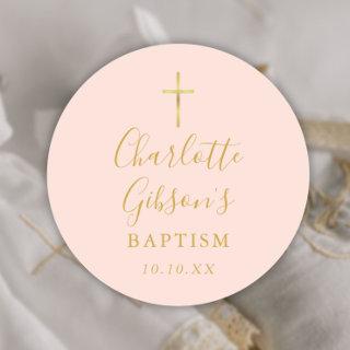 Gold Signature Baptism Christening Blush Pink Classic Round Sticker