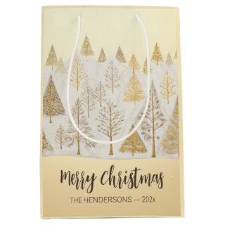 Gold Silver Christmas Pine Trees Gift Bag