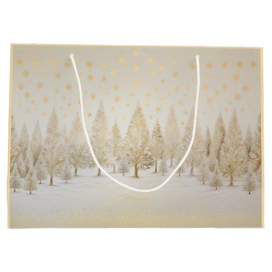 Gold Silver Christmas Trees Gift Bag