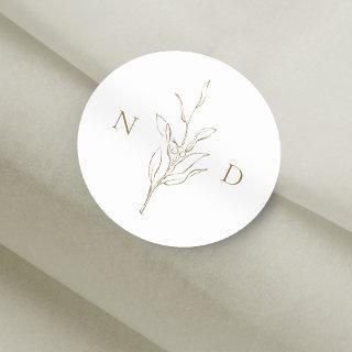 Gold simple elegant botanical leaves wedding classic round sticker