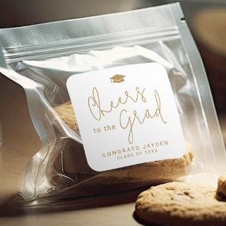 Gold Simple Modern Script Cheers Graduate  Square Sticker