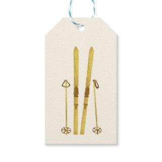 Gold Skis And Poles | Vintage Ski Cream Gift Tags