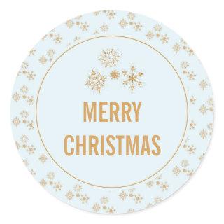 Gold Snowflake Crystals on Frosty Blue - Christmas Classic Round Sticker