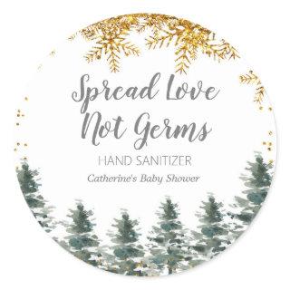 Gold snowflakes forest Hand Sanitizers Label