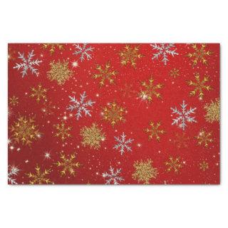 Gold Snowflakes on Christmas Red Tissue Paper