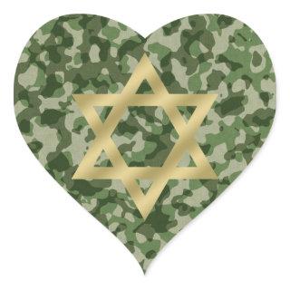 Gold Star of David Army Camouflage Heart Sticker