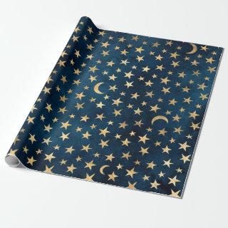 Gold Stars and Moons on Blue