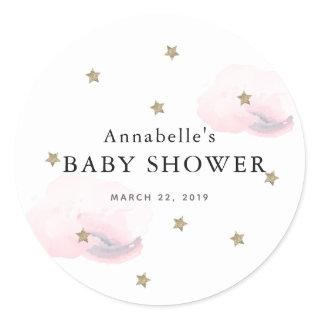 Gold Stars & Pink Clouds Baby Shower Sticker