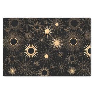 Gold stylized sun sunburst black textured tissue paper