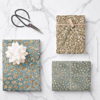 Gold Teal Blue Green Glitzy Leopard Print    Sheets