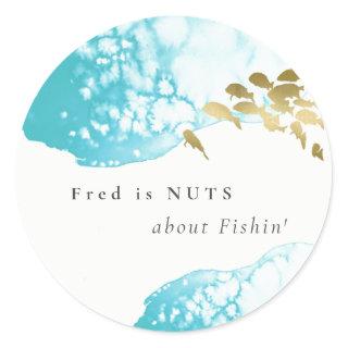 Gold Teal Underwater Fish  Nuts About Fishing Classic Round Sticker