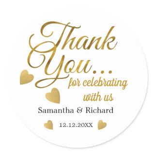 Gold Thank You For Celebrating With Us Wedding Classic Round Sticker