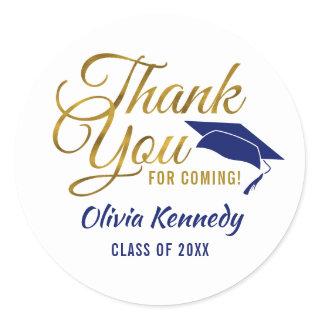 Gold Thank You For Coming Blue Graduation Party Classic Round Sticker