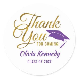 Gold Thank You For Coming Purple Grad 2022 Party   Classic Round Sticker