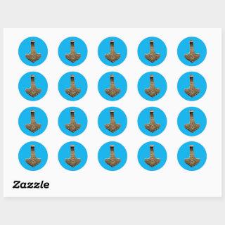 Gold Thor Hammer blue small round stickers