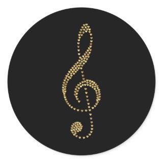 Gold treble clef, prismatic, classic round sticker