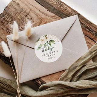 Gold Tropical Foliage Thank You Wedding Favor  Classic Round Sticker