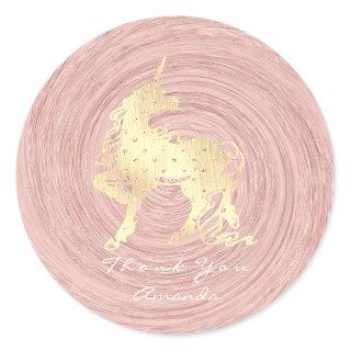 Gold Unicorn Horse Stars Thank White Pink Rose Classic Round Sticker