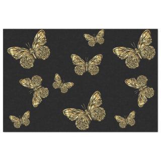 Gold vector butterflies at black color tissue paper