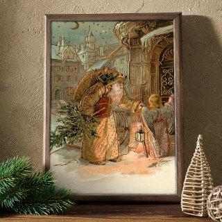 Gold Vintage Father Christmas and Angel Tissue Paper