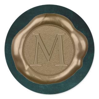 Gold Wax seal Sticker monogram on emerald green
