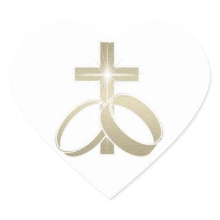 Gold wedding rings and cross art heart sticker