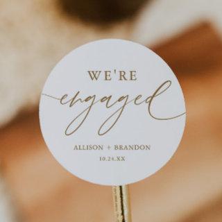 Gold We're Engaged Engagement Party Favors Classic Round Sticker