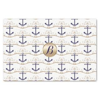 Gold White Anchors Nautical Monogram Modern Party Tissue Paper