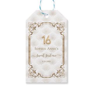 Gold White Art Deco Sweet Sixteen Birthday Gift Tags