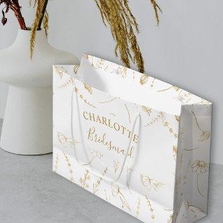 Gold Wildflower Sketch Bridal Party Thank You Large Gift Bag