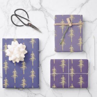 Gold Woodland Pine Tree Forest Mulberry Purple  Sheets