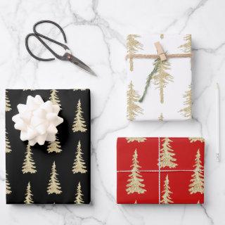 Gold Woodland Spruce Trees Black White Holiday Red  Sheets