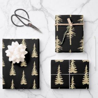Gold Woodland Spruce Trees On Solid Black  Sheets