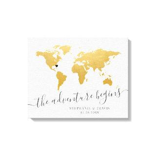 Gold World Map Destination Guest Signature Canvas Print