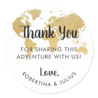 Gold World Map Travel Theme Thank You Favor Classic Round Sticker