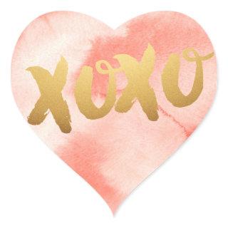 Gold XOXO love Pink watercolor Heart Stickers