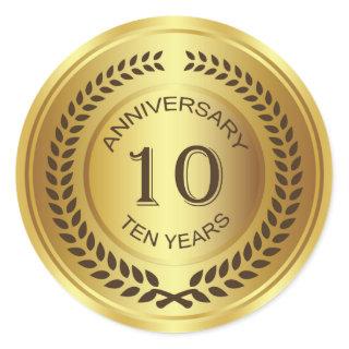 Golden 10th Anniversary with laurel wreath Sticker