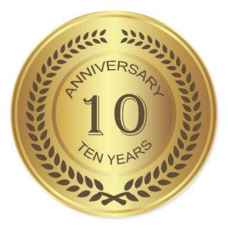 Golden 10th Anniversary with laurel wreath Sticker