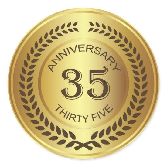 Golden 35th Anniversary with laurel wreath Sticker