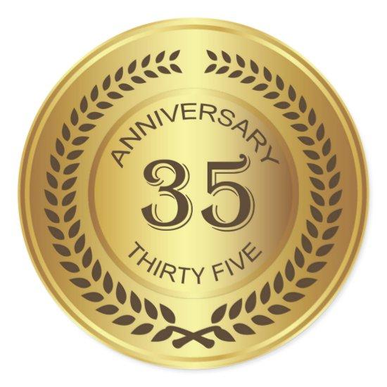 Golden 35th Anniversary with laurel wreath Sticker