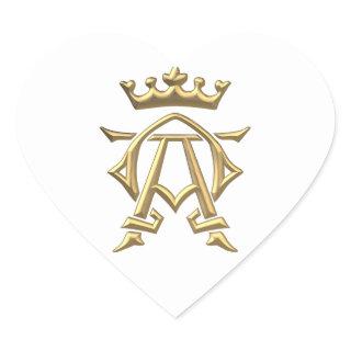 Golden "3-D" Alpha and Omega w/Crown Symbol Heart Sticker