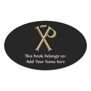 Golden "3-D" Chi-Rho 3 Oval Sticker