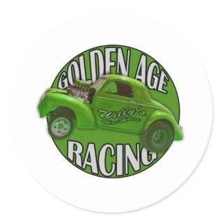 Golden Age Willys Gasser Drag Racing Lime Classic Round Sticker
