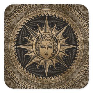 Golden Apollo Sun God on Greek Key Ornament Square Sticker