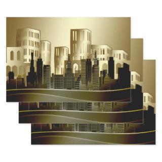 Golden Architectural Cityscape Abstract Decoupage  Sheets