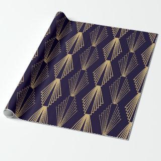 Golden art Deco Pattern. Seamless dark blue backgr