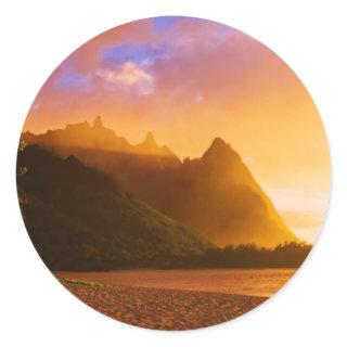 Golden beach sunset, Hawaii Classic Round Sticker