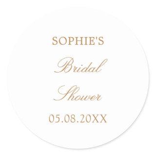 Golden Beige Script Bridal Shower Classic Round Sticker