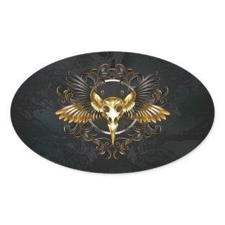 Golden Bird Skull on Black background Oval Sticker