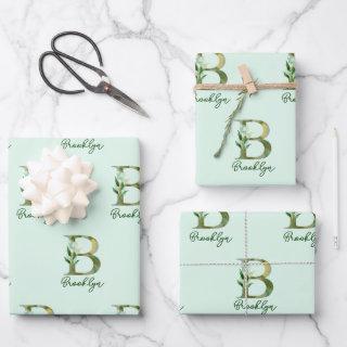 Golden Branches Foliage Greenery Letter B Monogram  Sheets
